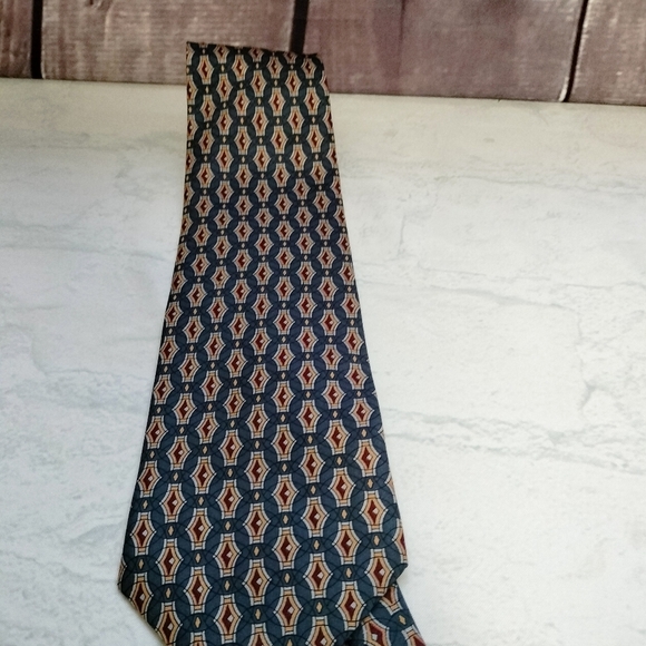 Oscar de la Renta Men's Silk Necktie Tie Blue Gold Geometric Circular Made in US - Picture 4 of 7